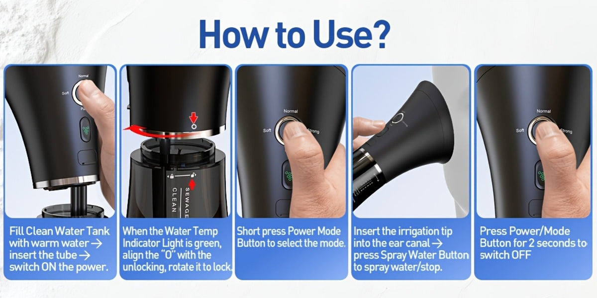 Rechargeable Ear Irrigation Cleaning System with Dual Water Tank, Interchangeable Tips and Two Checkout Models