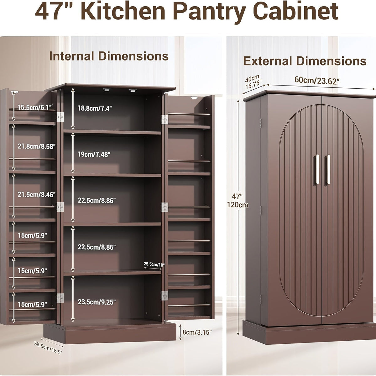 Kitchen Pantry Cabinet shown in the Style 4 - Brown option