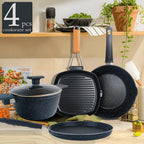 Non-Stick Cookware Set 4pcs Aluminum Frying Pan Kitchen Cooking Set Even Heat Distribution for Home Cooking, Dining and Outdoor Meals