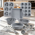 Baking Pan Set Nonstick Carbon Steel Cookie Sheets Roasting Pans Round Cake Muffin Pizza for Home Cooking, Dining and Outdoor Meals