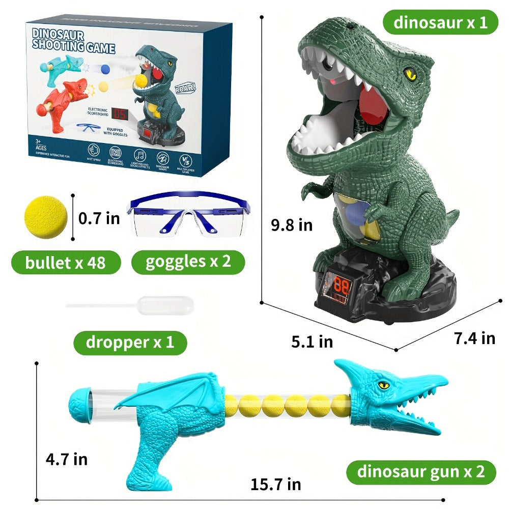 Dinosaur Shooting Game Toy with Sound Light & Spray, Movable Dino Target Launcher Set with Foam Bullets & Goggles for Boys Kids Ages 3+
