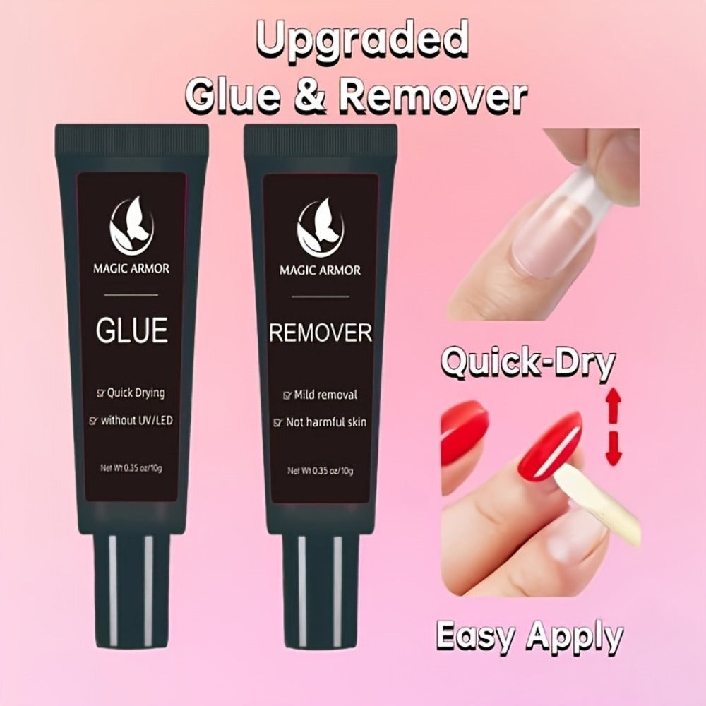 Press On Nail Glue and Remover Kit with 10g Clear Drying Adhesive for Acrylic and False Nails