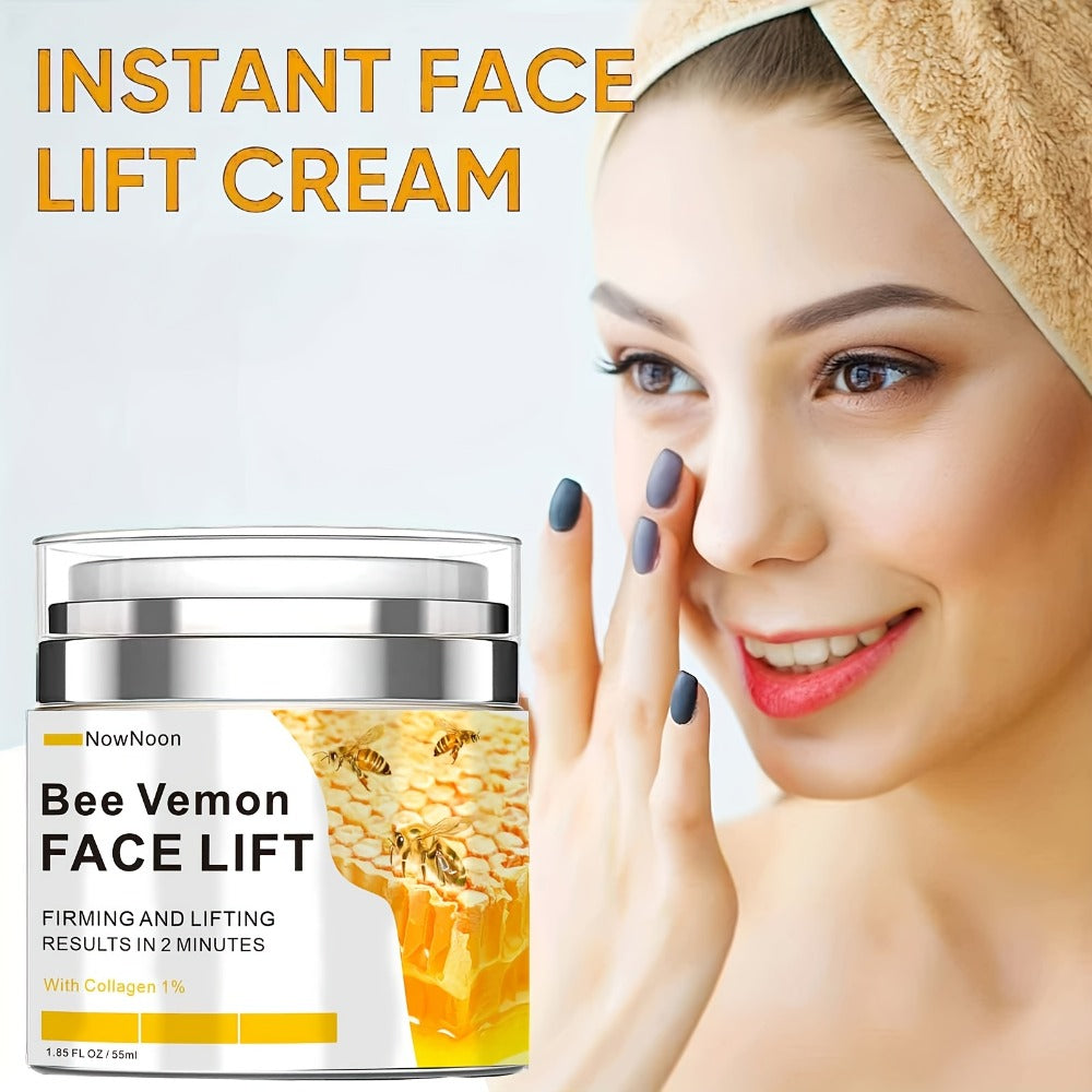 Face Cream Bee Venom 55ml Formula with 1% Collagen for Morning and Evening Face Care in a White and Yellow Jar