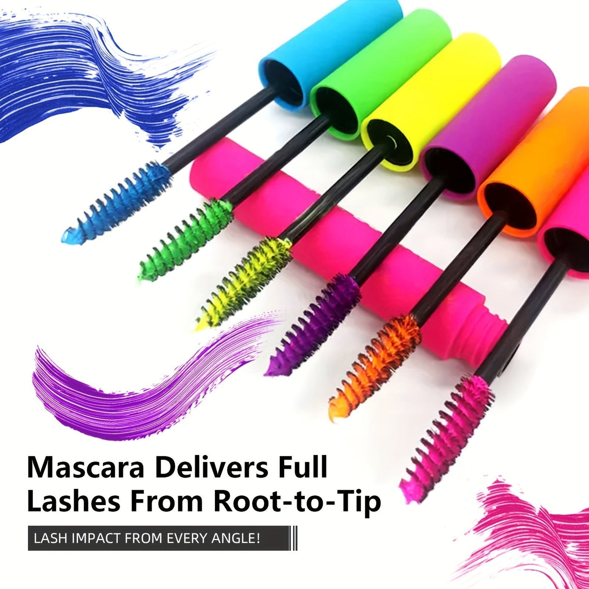 Colorful Mascara Set 6 Vivid Shades – Waterproof Smudge-Proof Curling Volumizing Lash Makeup, Purple Green Red Yellow Orange Blue