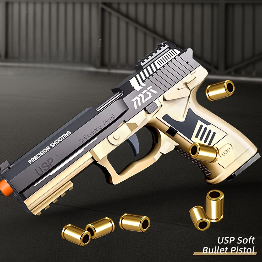 Bullet Toy Gun Pistol with Ejecting Shells & 100 Bullets, Semi- Rapid Fire Foam Blaster for Kids Boys Ages 6+