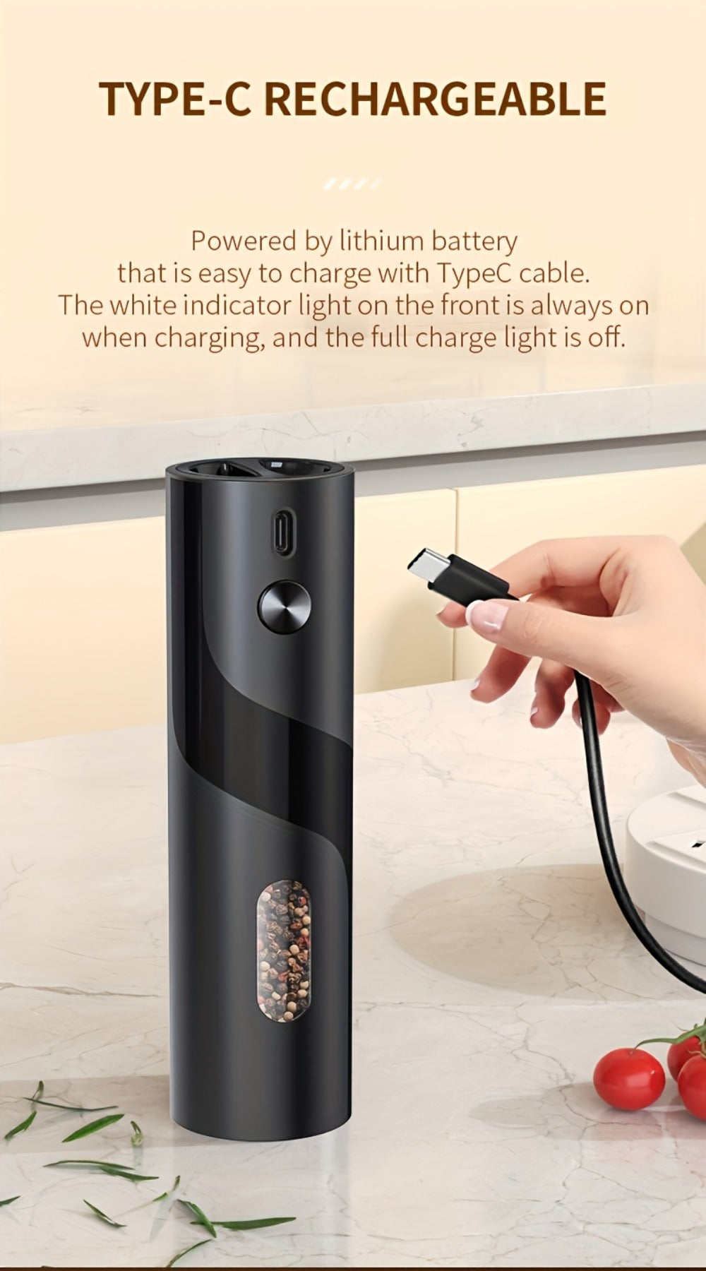 Electric Salt and Pepper Grinder Set with LED Light, Rechargeable Salt Pepper Mill, Adjustable Coarseness 3.72oz Large