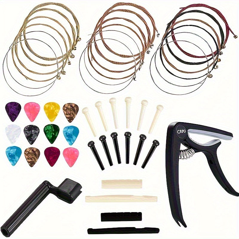 48-Piece Acoustic Guitar Accessory Kit with Strings, Capo and Picks