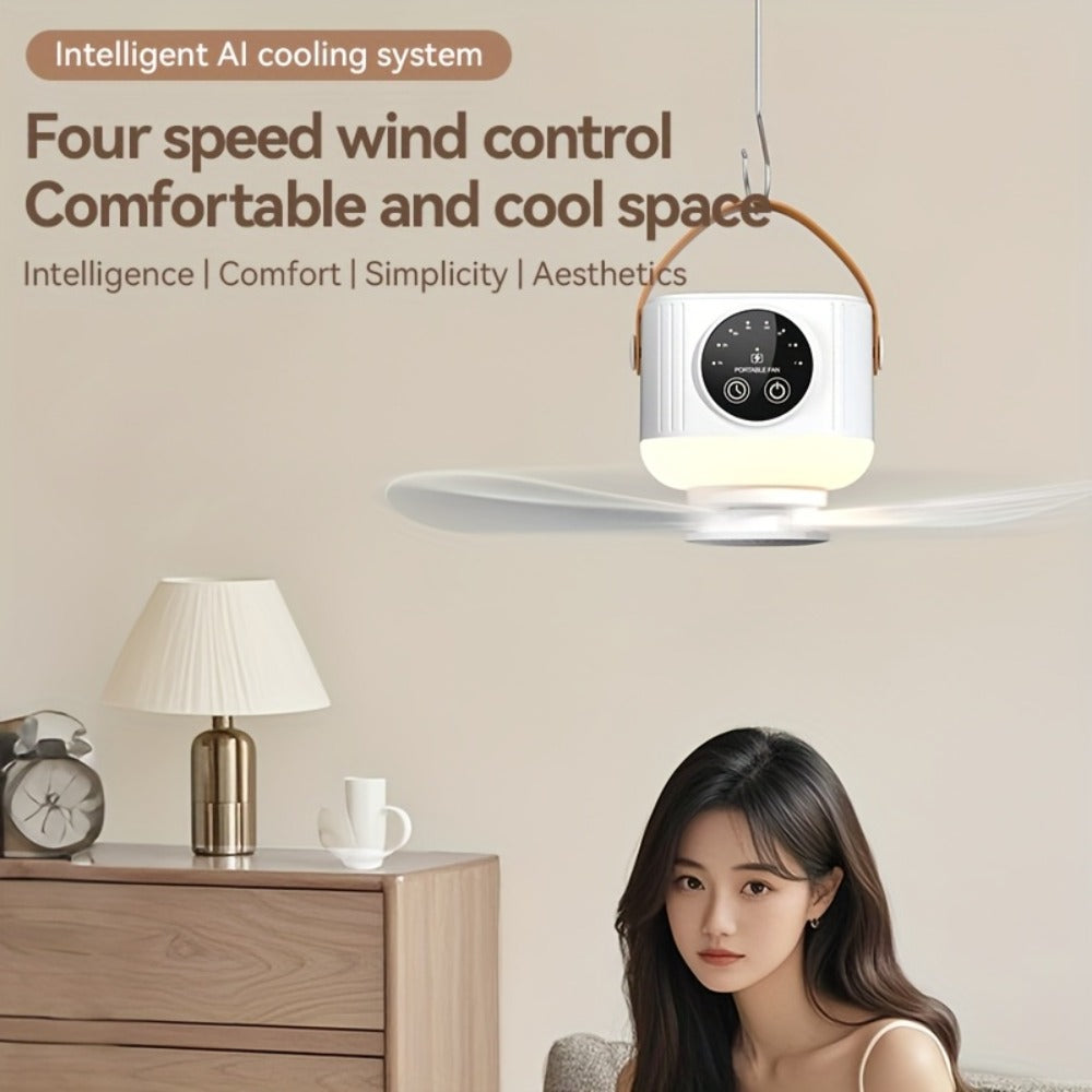 Portable Fan USB-Powered Hanging Tent Model with Remote Control, LED Light and Optional Triangular Stand