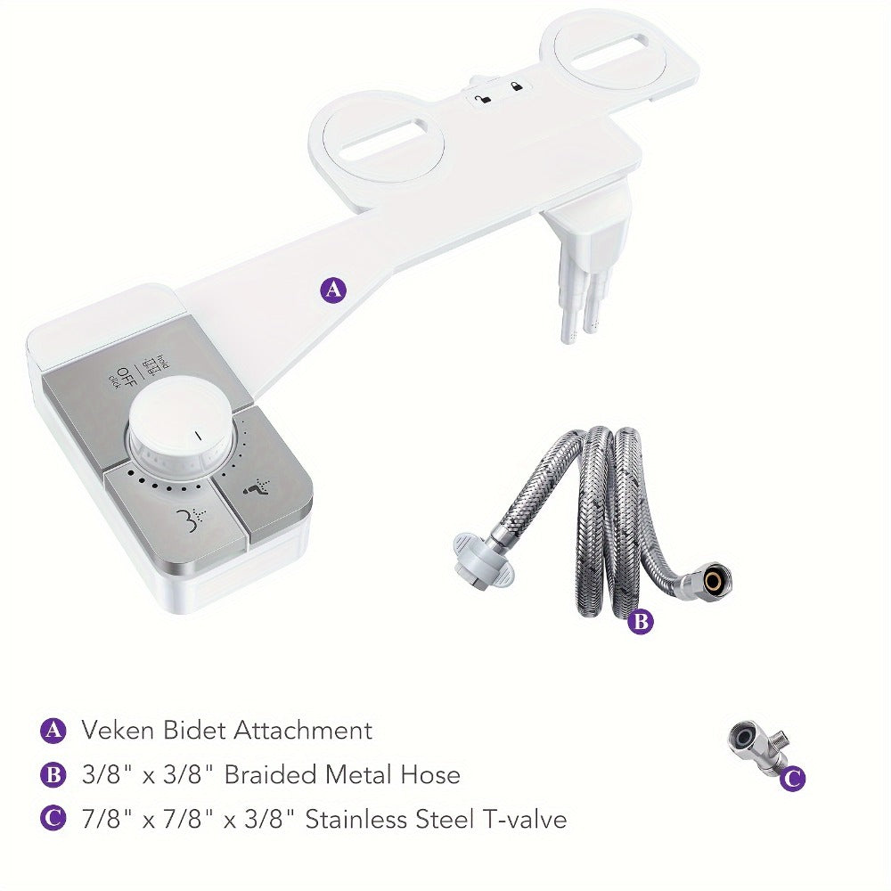 Ultra-Slim Non-Electric Bidet Attachment for Toilet, Self-Cleaning Dual Retractable Nozzles, Adjustable Water Pressure, Fresh Water Sprayer