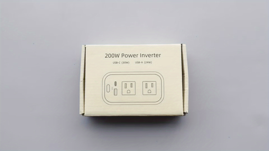 White-and-Black 200W Car Power Inverter with Two AC Outlets, 30W PD USB-C and 24W QC3.0 Ports