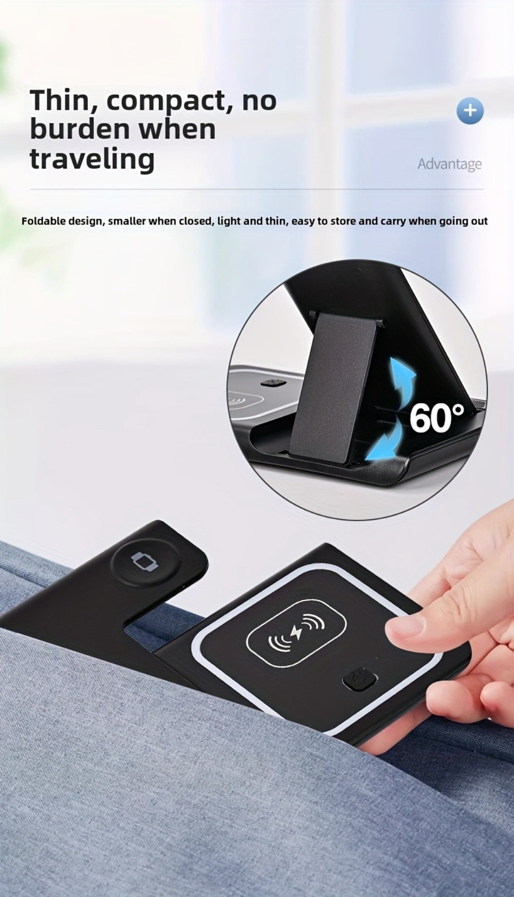 Wireless Charging Station, 3-in-1 15W Upright Stand with QC3.0 Adapter for iPhone, Watch and AirPods Models