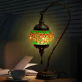 Table Lamp with Swan-Neck Mosaic Glass Shade, Metal Base, Six Color Options and Three White-Light Modes