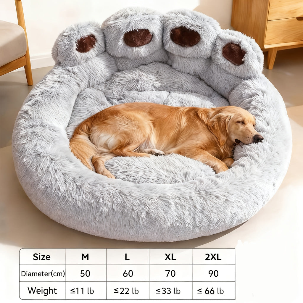 Bear-Paw Round Plush Pet Bed in Coffee, Pink or Gray with Four Weight-Labeled Size Options