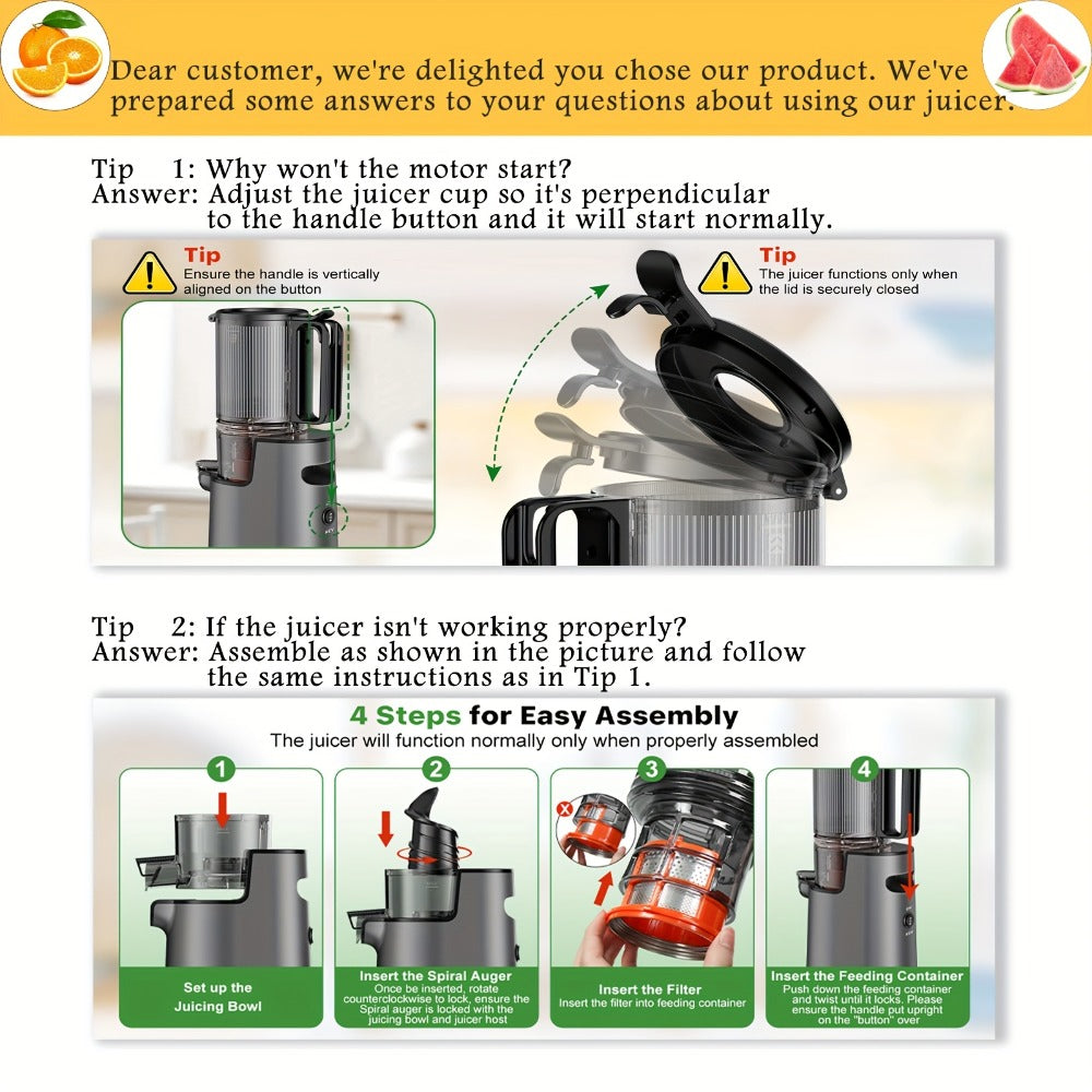 350W Vertical Slow Press Juicer with 50RPM Label, Double-Layer Filter and Black or Pink Color Options