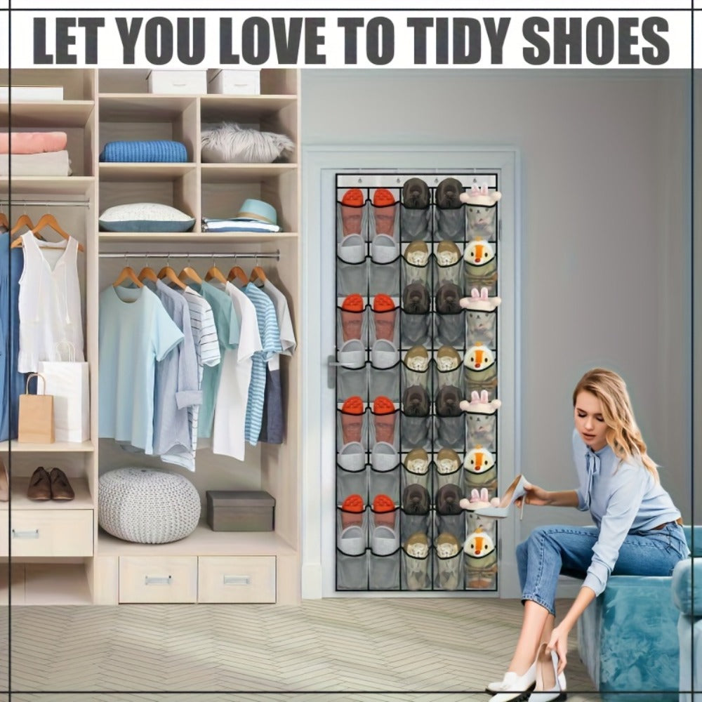 Over Door Shoe Storage Organizer with 28, 35 or 40 Mesh Compartments and Included Hooks for Home Organization