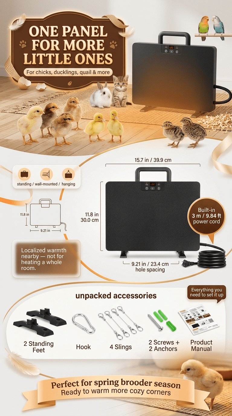 Brooder Heater, Chick Duck Quail 3 Heat Levels Timer Digital Display for Garden, Patio and Yard Use