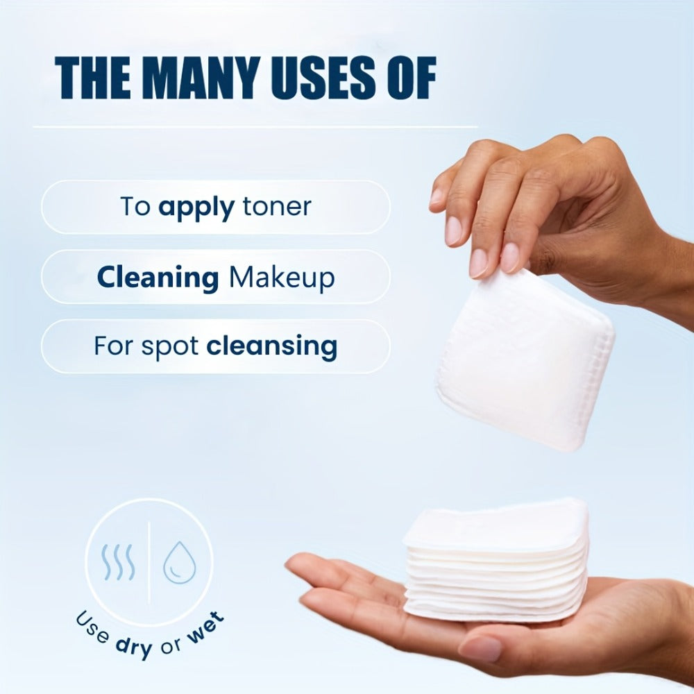 Makeup Remover Pads Disposable 100/200pcs – 3-Layer Thickened Cotton Squares for Face Cleansing, Skincare & Nail Polish Removal