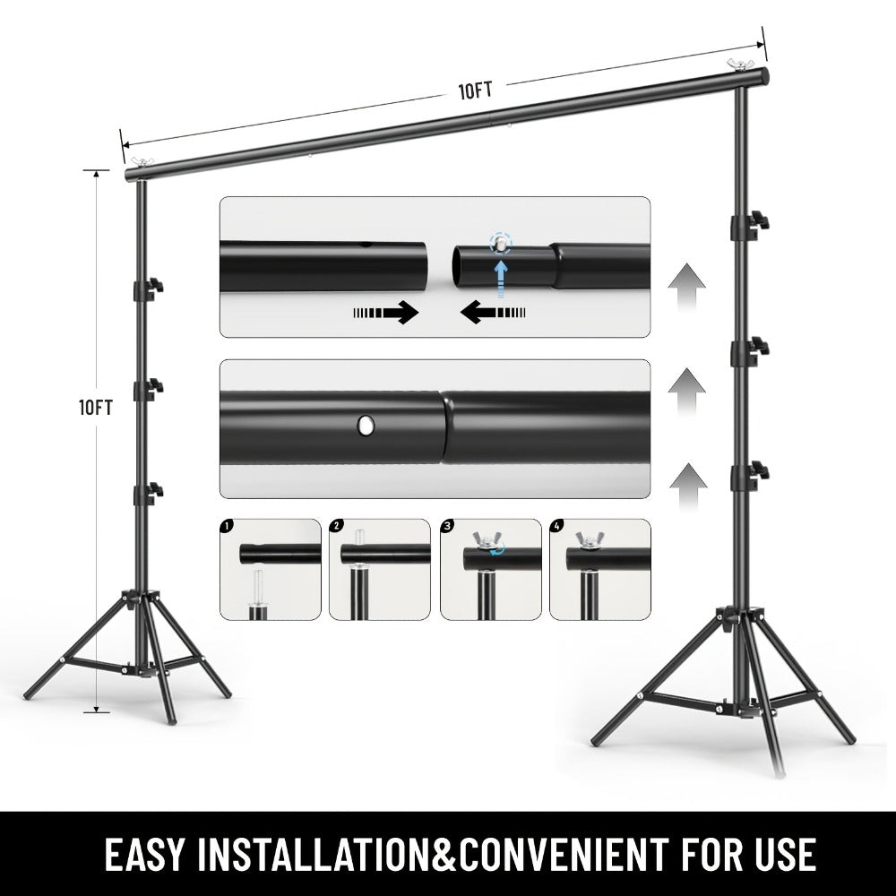 10x10Ft Backdrop Stand Kit with 2 Adjustable Support Stands 4 Crossbars 4 Clamps for Photography for an Everyday Personal Care Routine