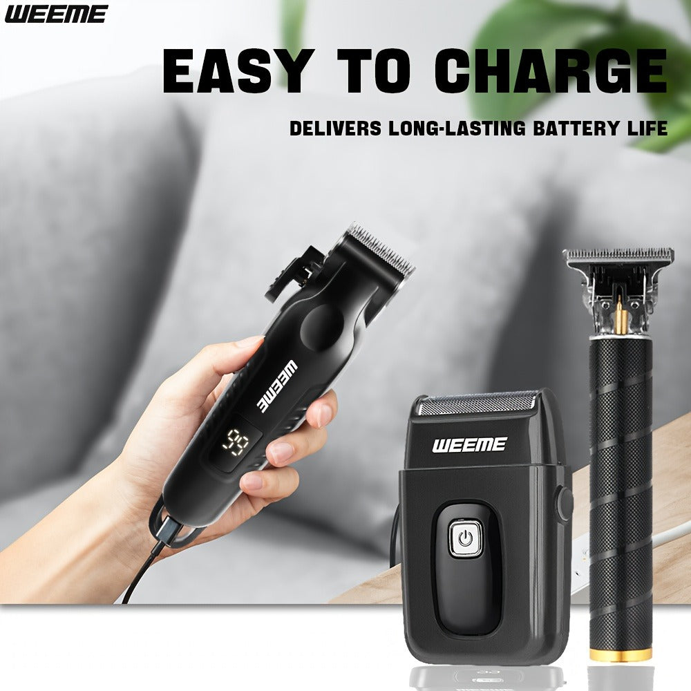 Men's Grooming Barber Haircut Set 2 & 3 Piece – Professional Hair Clipper USB Rechargeable T-Blade Trimmer Razor with 8 Limit Combs Complete
