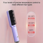 Compact Hair Straightening Brush with Three Color Options, LED Indicators and Three Pictured Heat Levels