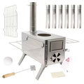 Portable Wood Stove with Chimney Pipe Set, Folding Legs, Side Shelves and Silver or Black Finish Options