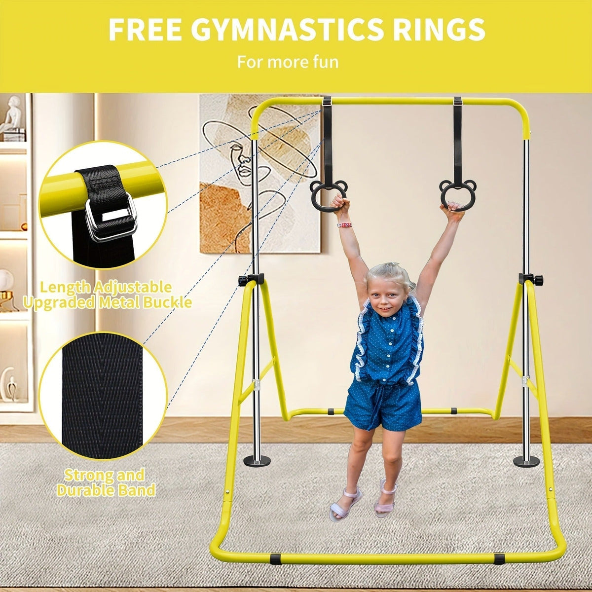 Adjustable Gymnastics Pull-Up Bar for Kids & Teenagers – Height Adjustable Horizontal Bar for Indoor Outdoor Home Use