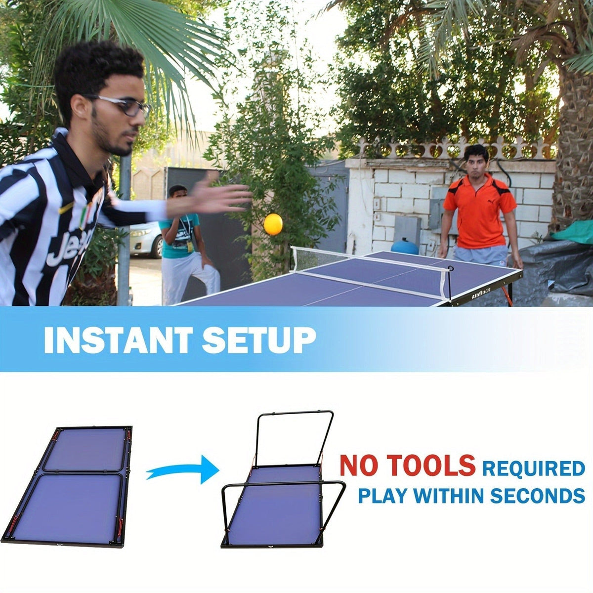 Foldable Ping Pong Table 4.5ft – Portable Midsize Table Tennis Table for Indoor & Outdoor, Family & Camping Game Set with 2 Paddles