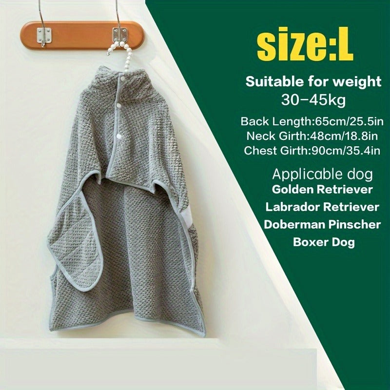Gray Striped Microfiber Pet Bath Wrap with Adjustable Closure in Small, Medium and Large Sizes