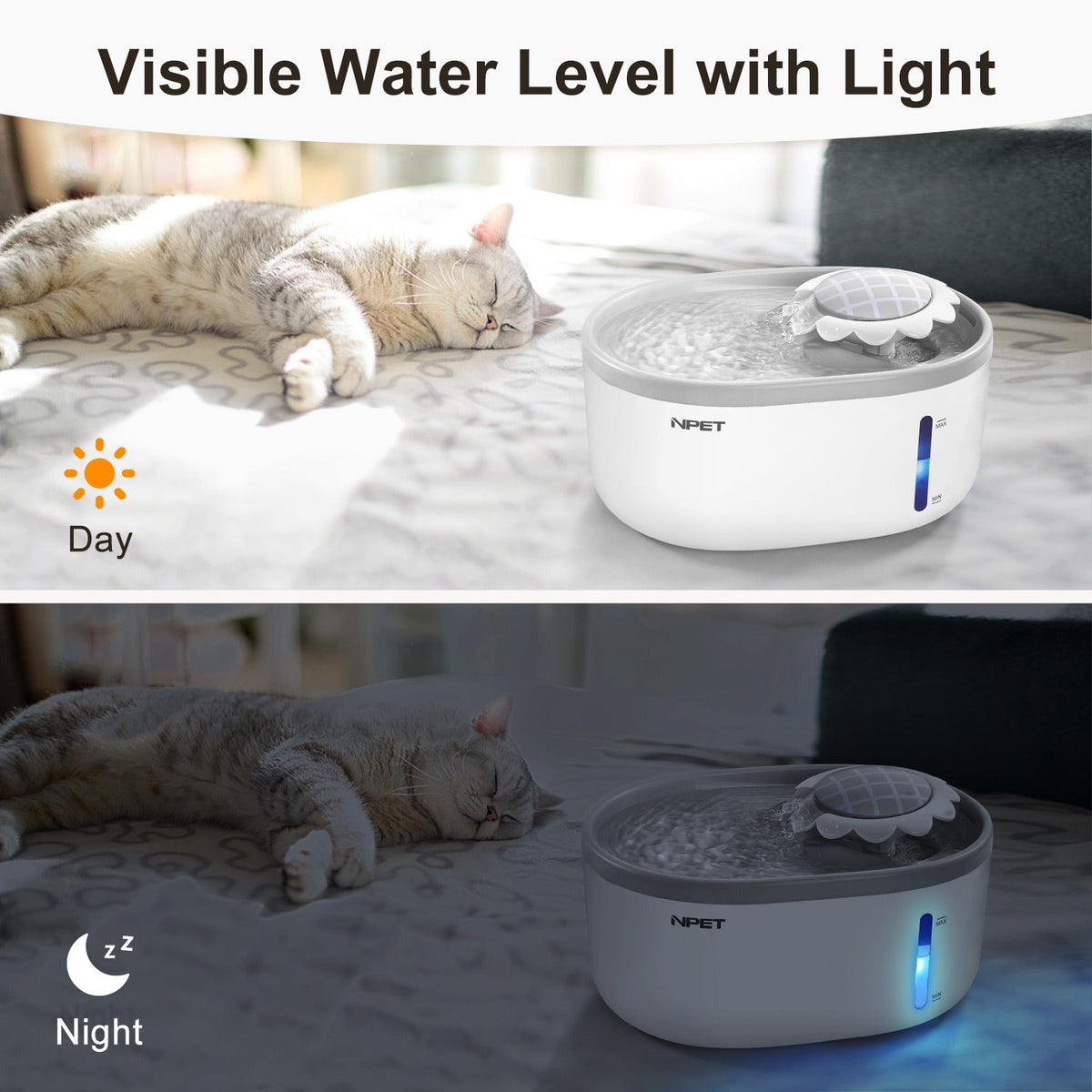 2L NPET Pet Water Fountain with Visible Water Level, PETNC010GW Filter Bundles and PETNC010YO-US Model