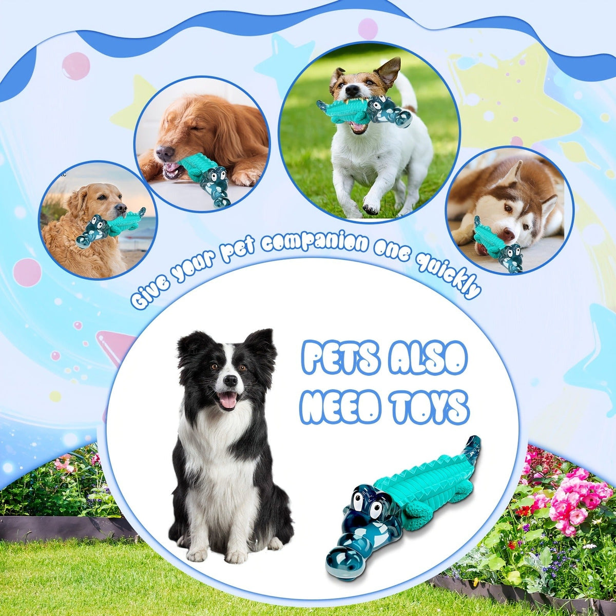 Indestructible Dog Chew Toy for Large & Medium Dogs – Tough Rubber Crocodile Chew Toy with Milk Flavor & Dental Ridges