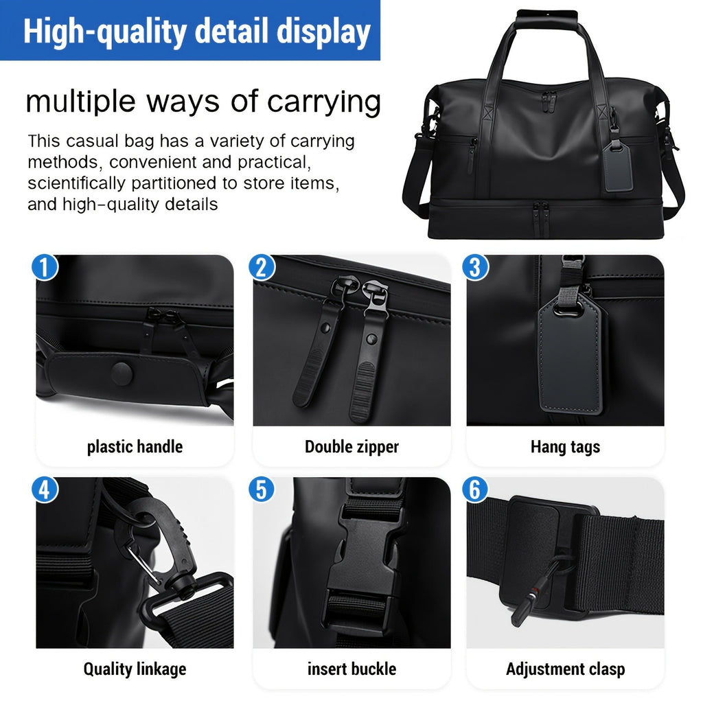 Gym Duffel Bag PU Foldable Sports Duffle with Shoe Compartment & Wet Pocket – Lightweight Weekender Travel Bag for Workout, Daily Use