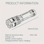 Flashlight 4500-Lumen Zoomable Fresnel Lens Torch with 21700 Battery in Golden or Red Upgrade Editions