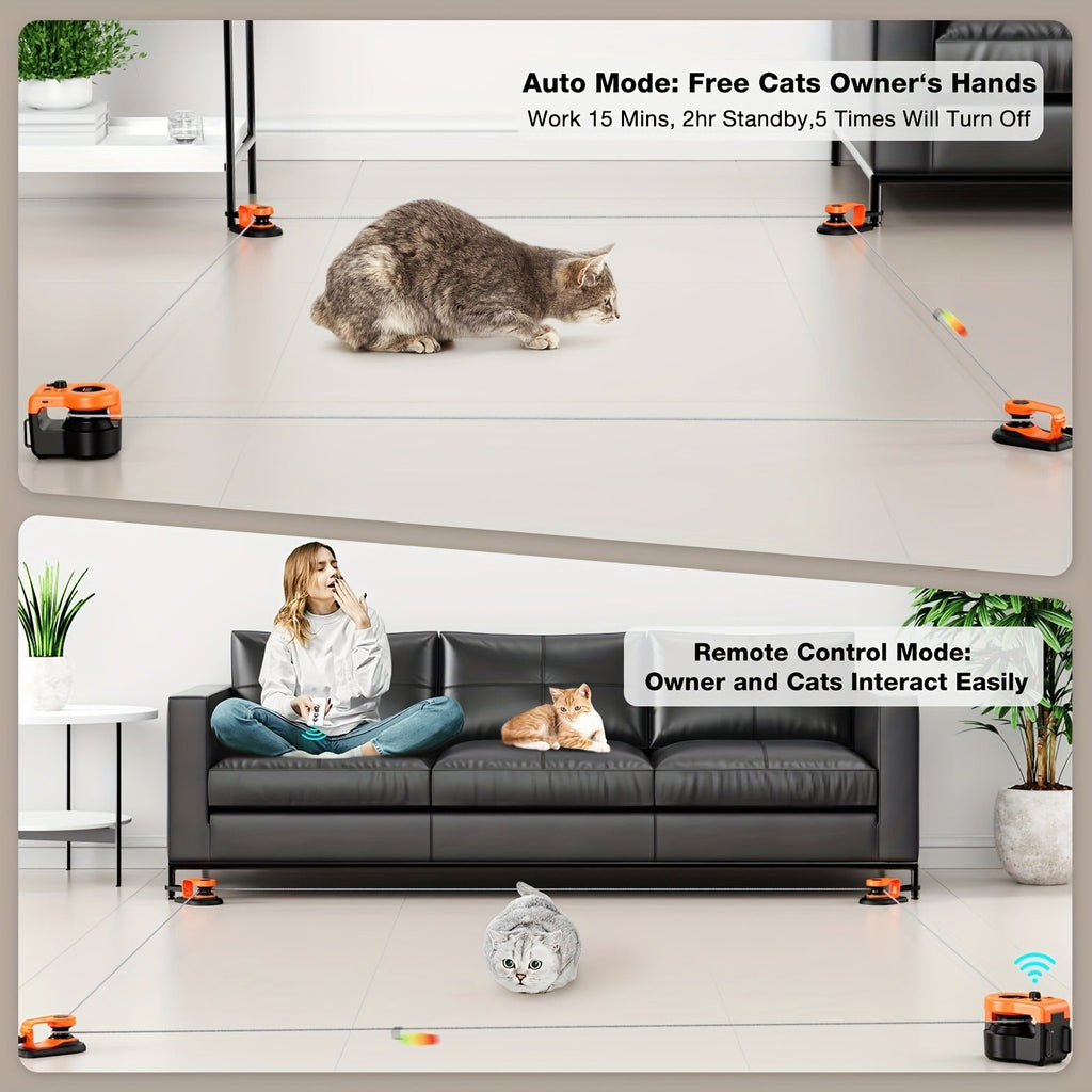 Interactive Cat Toy Auto & Remote Control – Electric Feather Mouse Lure Coursing Machine with DIY Track, Mouse Sounds, Auto Timer