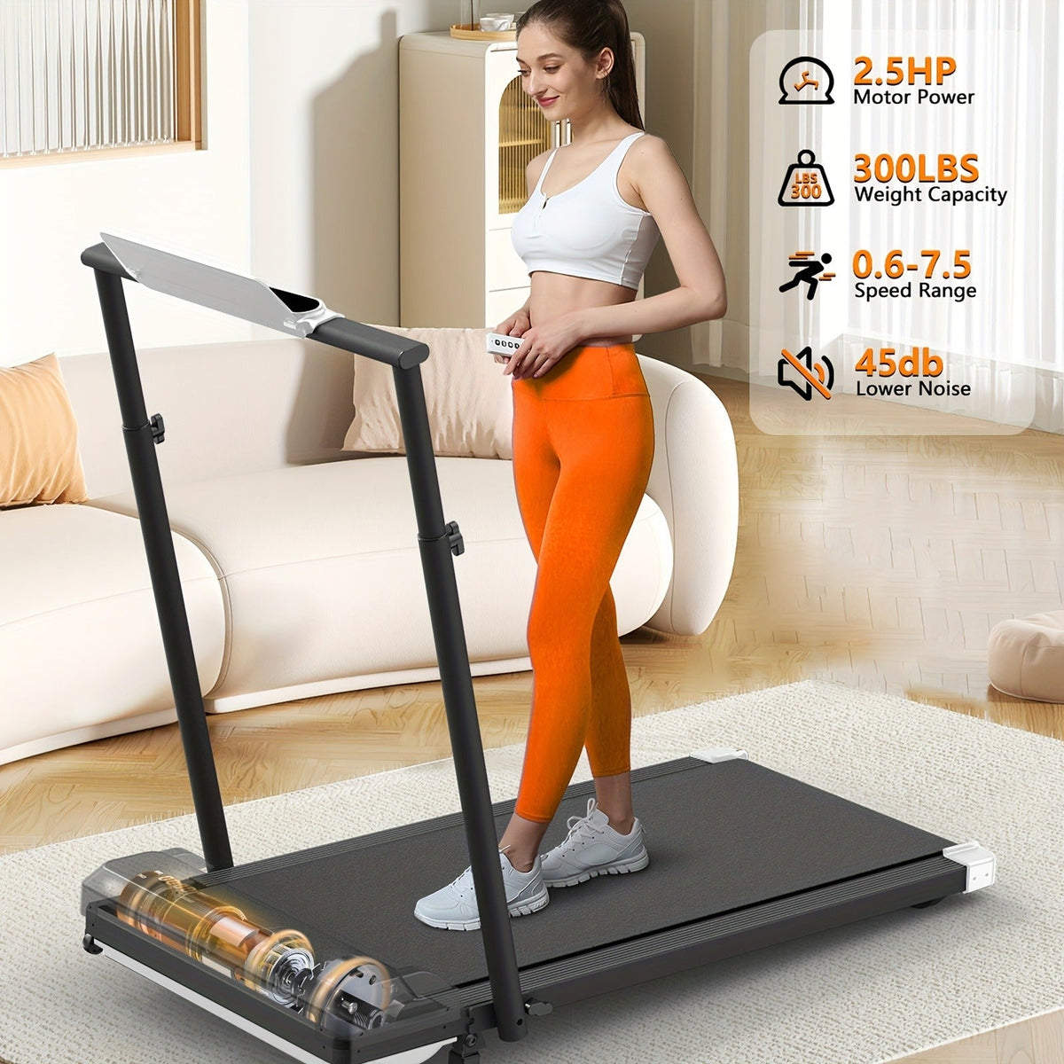 Incline Foldable Treadmill Walking Pad – 300lb Capacity, Portable with Handles, Under Desk Compact Design for Home & Office Use