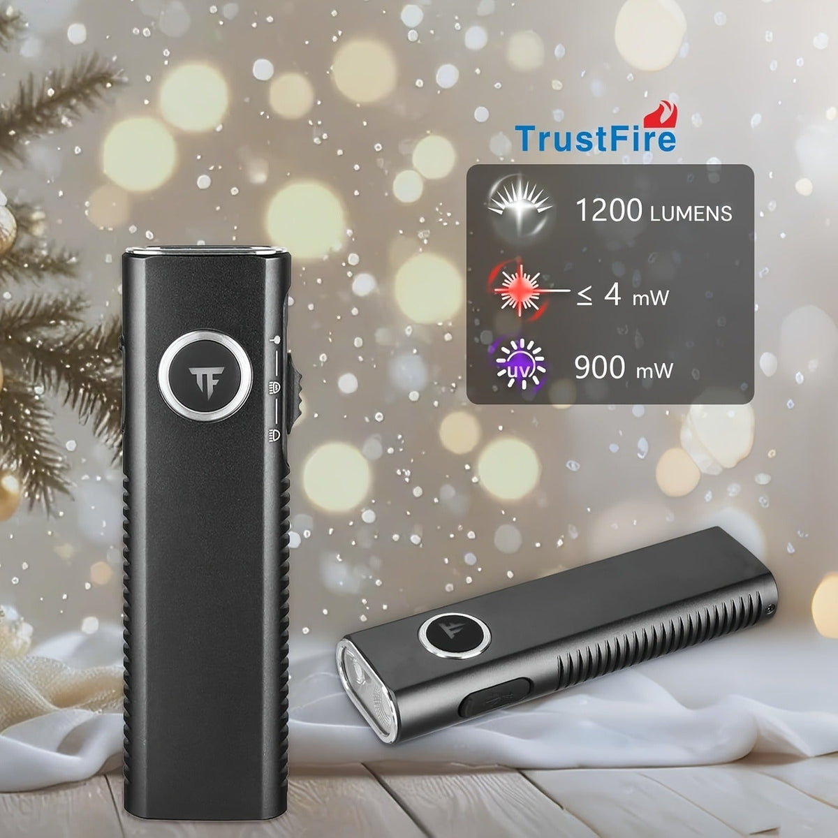 EDC Pocket Flashlight, 1200 Lumen Triple Light Source with White UV Red Beam & Laser, Type-C Rechargeable 5-Mode Mini LED Torch
