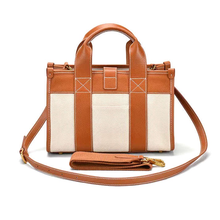 Canvas Genuine Leather Women's Commuter Bag,11.4in Length -i7bags