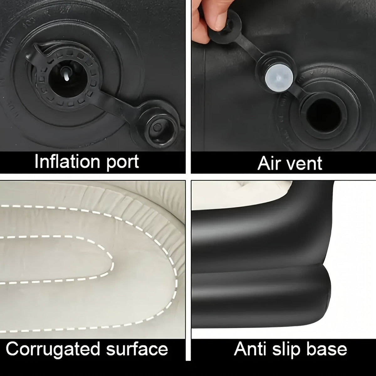 Coffee-and-Black Inflatable Sofa Bed with Raised Arms, Curved Backrest and Single Color Option
