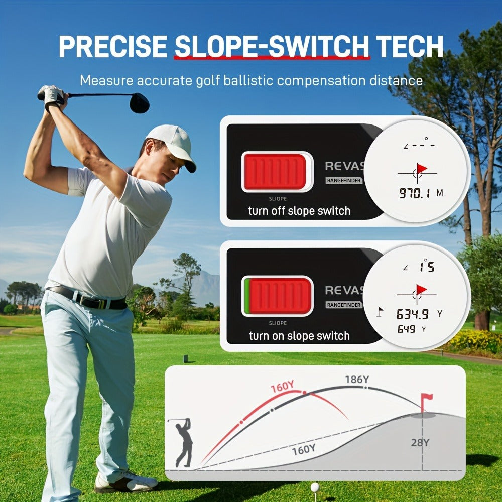 Slope Switch Golf Rangefinder 1000 Yard | 6x Magnification Laser Rangefinder with Flag Lock Vibration, Slope Compensation & Magnetic Strip
