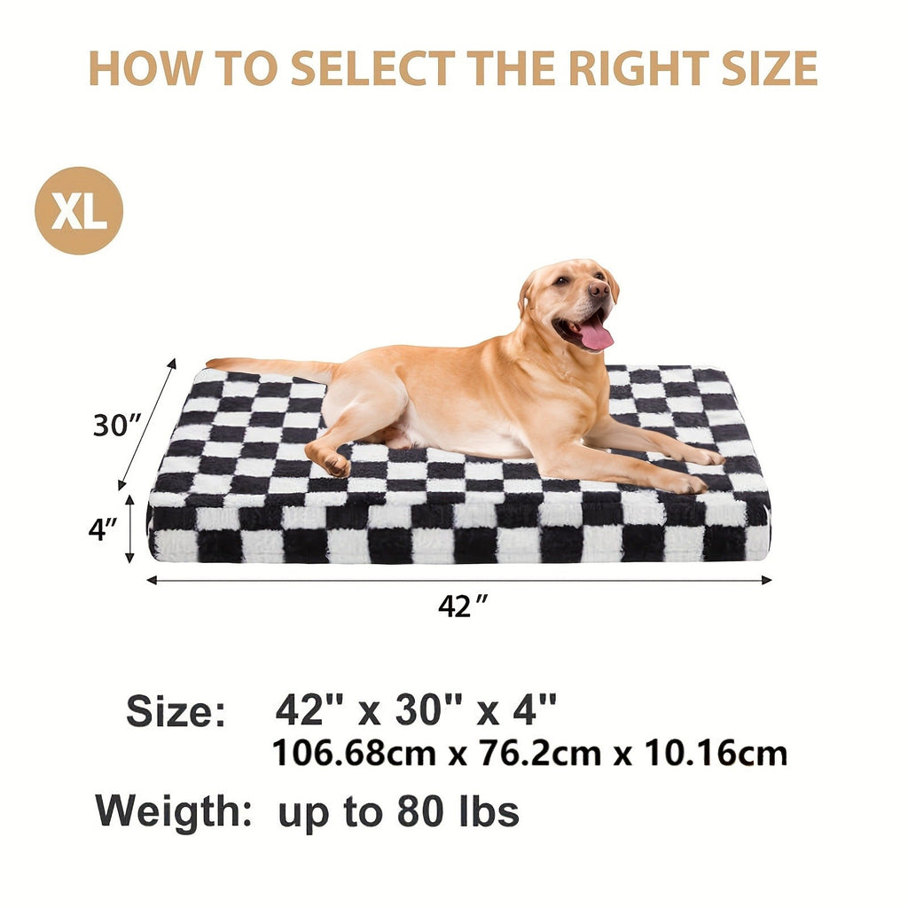 Black-and-White Plaid Foam Pet Bed with Removable Textile Cover and Five Size Options from S to XXL