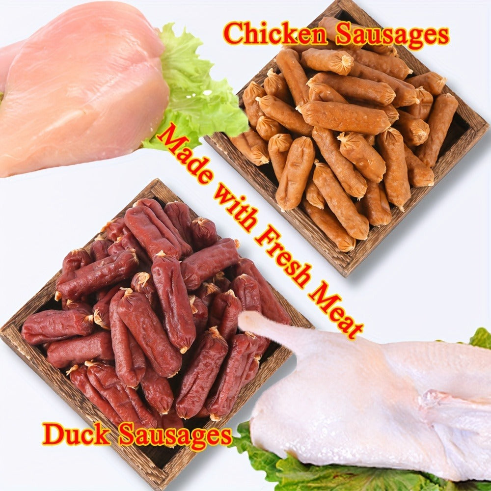 Soft Chew Dog Sausage Treats – Chicken & Duck Flavor, High Protein Fresh Meat Training Treats for Small, Medium & Large Dogs