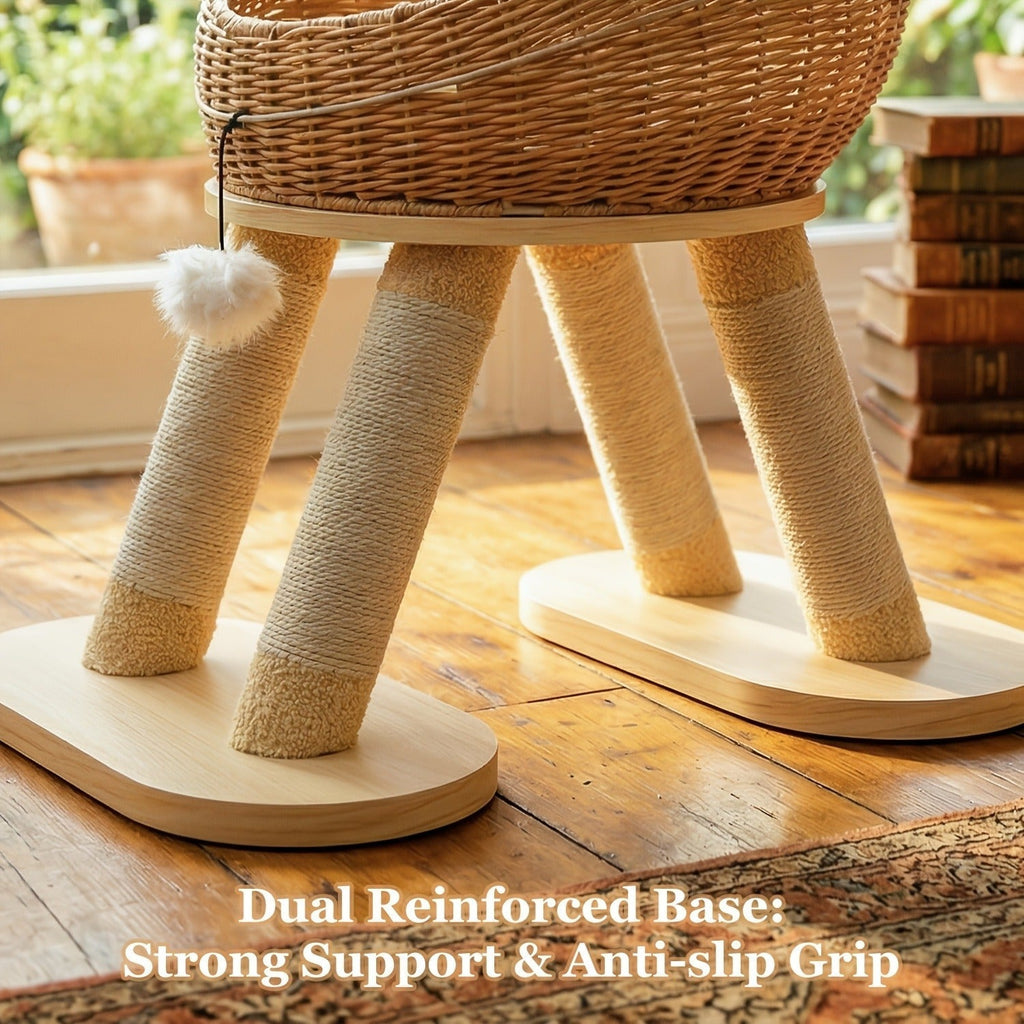 Brown 46-Inch Dinosaur Cat Tree with Woven Pod Bed, Four Sisal-Wrapped Posts and Removable Cushion