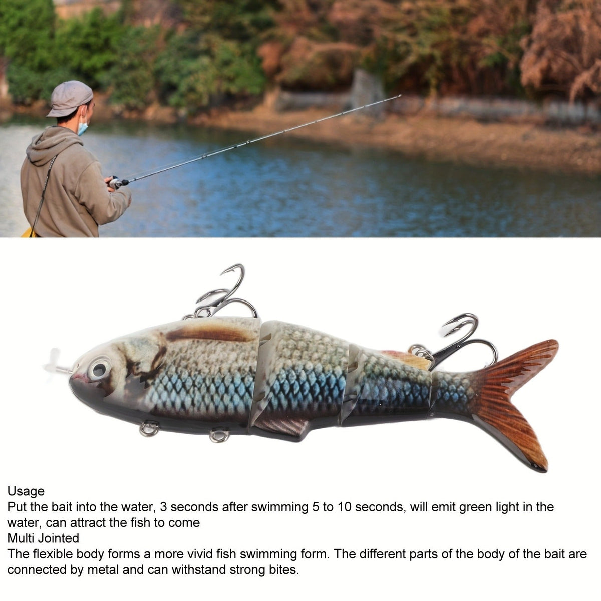 Electric Robotic Swimbait with USB Rechargeable LED Light – Multi-Jointed Wobbler Swimming Fishing Bait, Realistic Robot Fish Lure for Bass