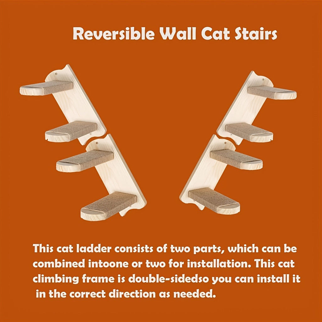 Four-Step Wall-Mounted Cat Ladder with 45.5cm Wood Frame, Rope-Covered Treads and Fastener Points