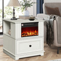 Electric Fireplace End Table Rotating 13-Inch Screen Side Table with Fast Charging Station Storage Shelf for Living Room Bedroom