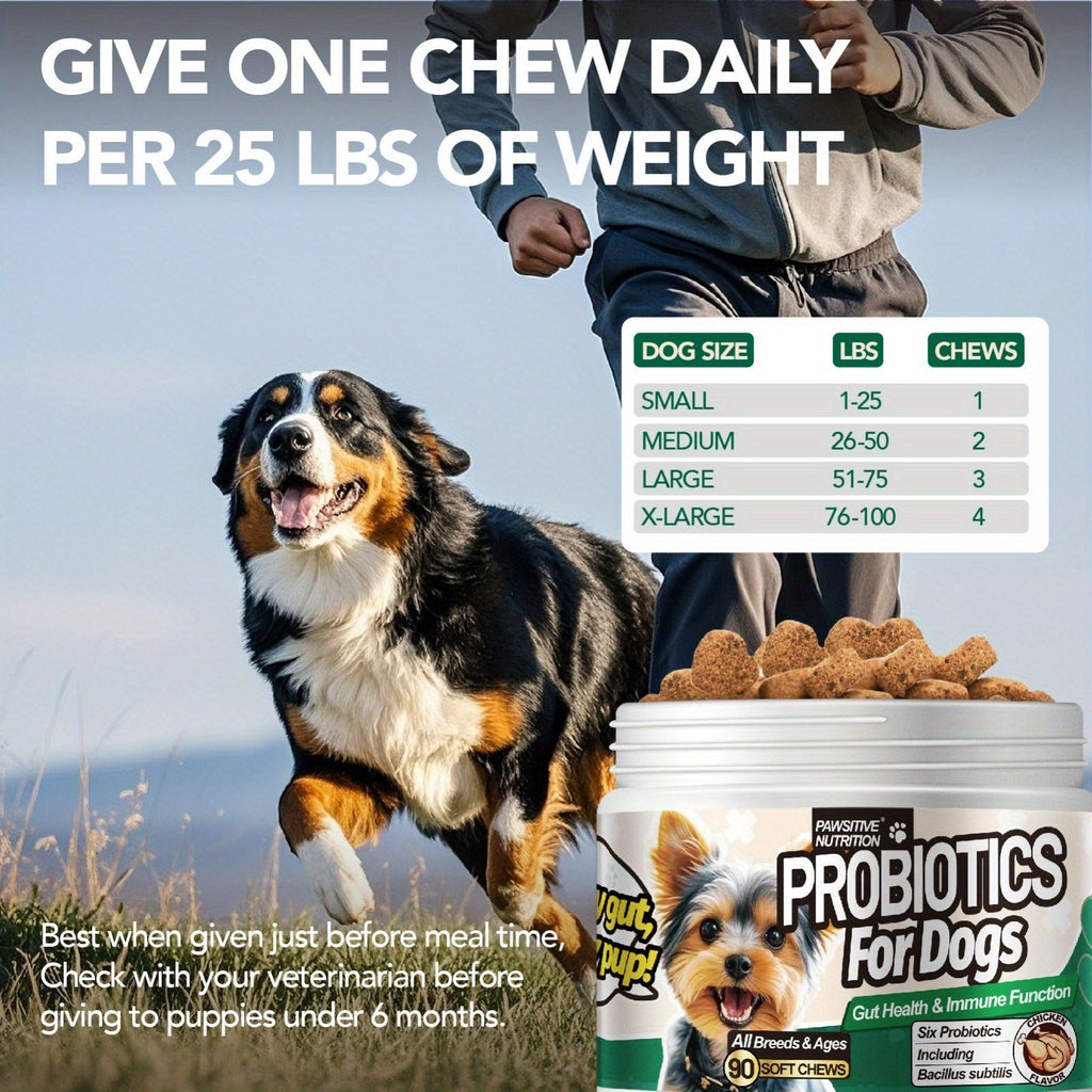 Dog Probiotic Soft Chews, Chicken Flavor, 90-Count Bottle with One- or Three-Bottle Checkout Options