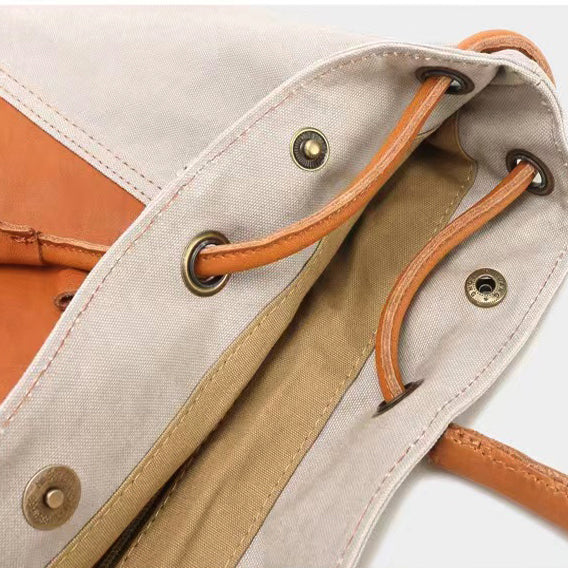 Canvas And Leather Telescopic Openings Single-Shoulder Bag-i7bags