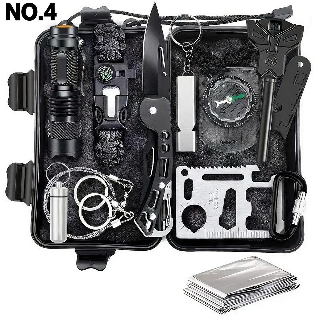 Tactical Survival Kit Multi-Tool Box – Emergency Outdoor Gear with Magnesium Fire Starter, Flint & First Aid Supplies for Camping, Hiking