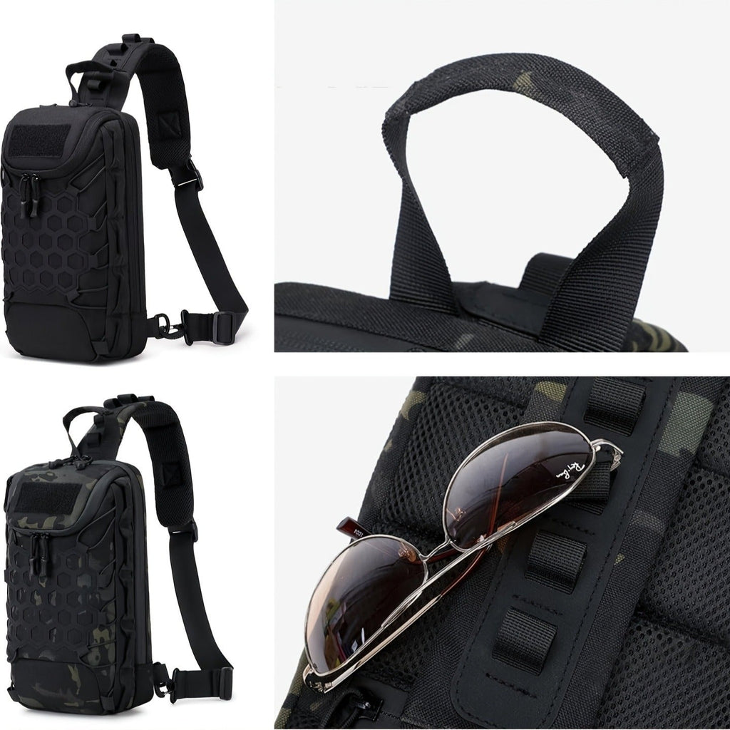 Structured Tactical Shoulder Crossbody Bag with Honeycomb Front Panel in Black or Camouflage Pattern