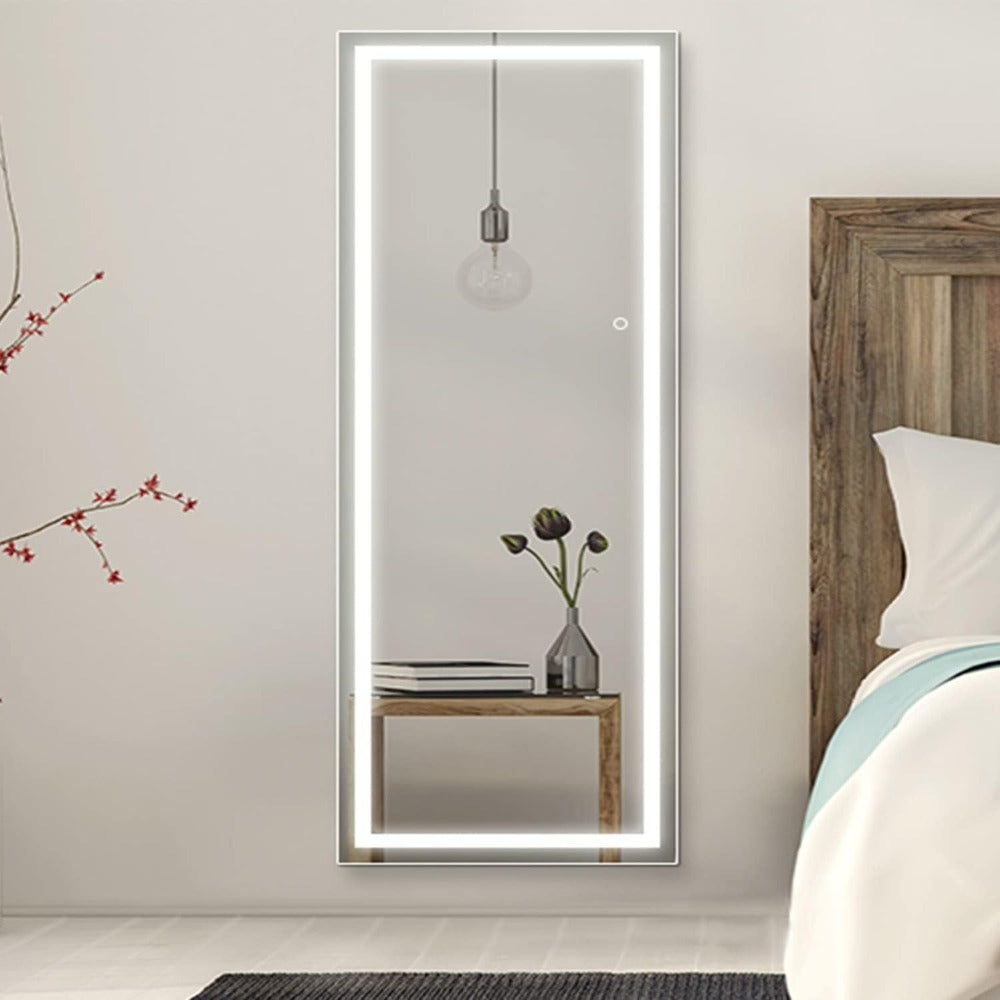Full Length Mirror with LED Lights & Touch Sensor, 64"x21" Dimmable Smart Floor Mirror, Wall Mount or Freestanding