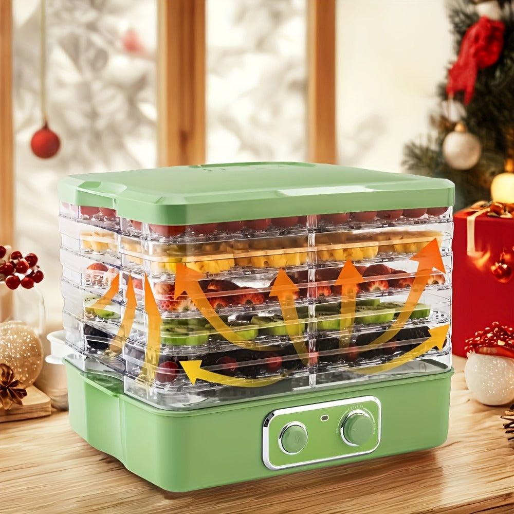 Five-Tray Stackable Food Dehydrator with 240W Heating, 95–158°F Control and Silver or Green Options